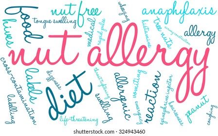 Nut Allergy word cloud on a white background. 