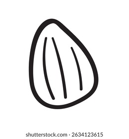 Nut. Almond. Outline isolated icon. Black color. Hand drawn vector illustration.