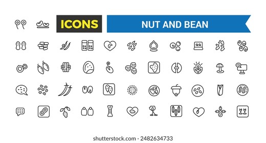 Nut and Bean icon set. Outline icons pack. Editable vector line icon set and illustration for web and UI application.