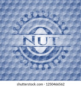 Nut blue badge with geometric pattern.