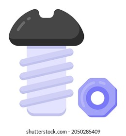Icono de estilo plano del perno de tuerca, herramientas de reparación 