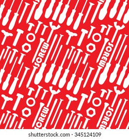 Nut and bolt head white icons seamless. On pattern Vector style