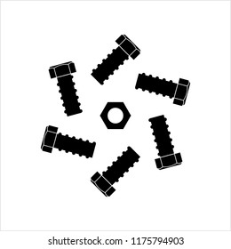Nut And Bolt Icon, Hex Nut Vector Art Illustration