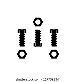 Nut And Bolt Icon, Hex Nut Vector Art Illustration