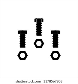 Nut And Bolt Icon, Hex Nut Vector Art Illustration
