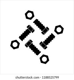 Nut And Bolt Icon, Hex Nut Vector Art Illustration