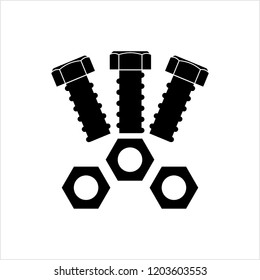Nut And Bolt Icon, Hex Nut Vector Art Illustration