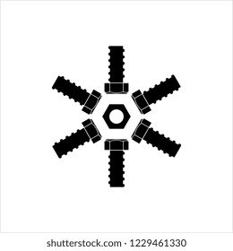 Nut And Bolt Icon, Hex Nut Vector Art Illustration