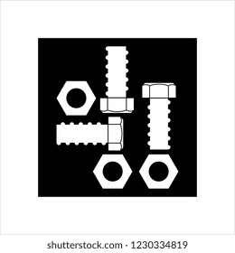 Nut And Bolt Icon, Hex Nut Vector Art Illustration