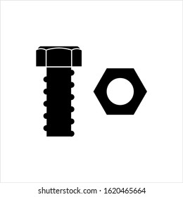 Nut And Bolt Icon, Hex Nut Vector Art Illustration