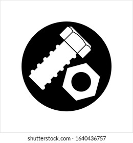 Nut And Bolt Icon, Hex Nut Vector Art Illustration