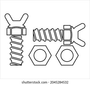 Nut And Bolt Icon, Hex Nut Vector Art Illustration