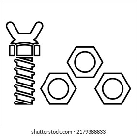 Nut And Bolt Icon, Hex Nut Vector Art Illustration