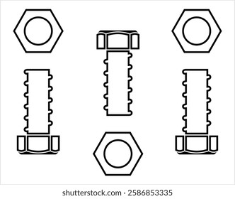 Nut And Bolt Icon, Hex Nut Vector Art Illustration