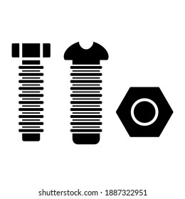 Nut and bolt icon in modern silhouette style design. Vector illustration isolated on white background.