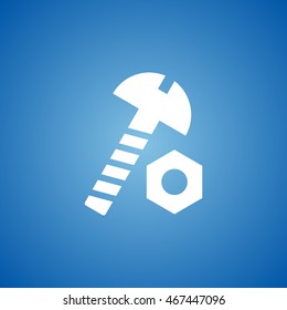 Nut Bolt Icon On Blue Color.