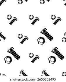 Nut And Bolt Icon Seamless Pattern, Hex Nut Vector Art Illustration
