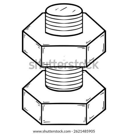 nut bolt illustration hand drawn outline vector