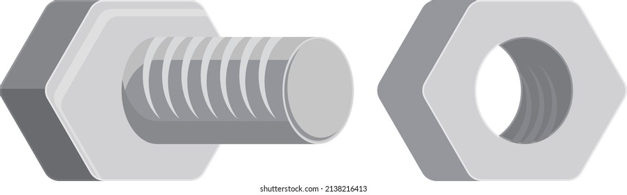 Nut bolt, illustration, vector on a white background.