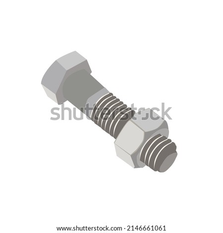 Nut and Bolt isolated stock illustration on a white background. Front and back full focus