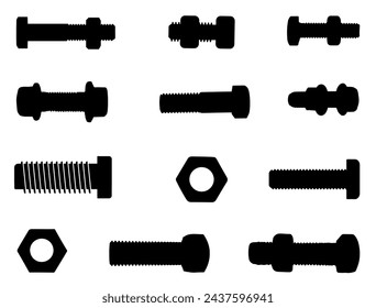 Nut bolt silhouette vector art white background