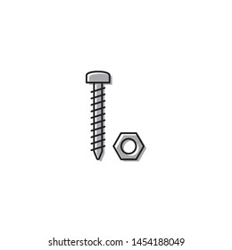 Nut and bolt vecvtor icon isolated on white background