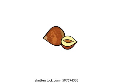 Nut cartoon. Hand drawn isolated on white background. Pop art, eco food.