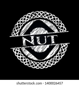 Nut chalk emblem written on a blackboard. Vector Illustration. Detailed.