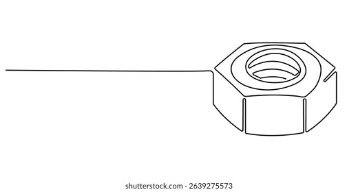 nut continuous one line drawing, bolt nut continuous line vector illustration, Nut one line drawing vector. Nut continuous line drawing vector drawing Background