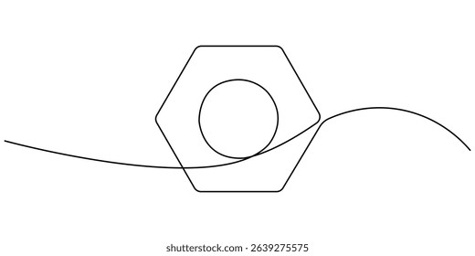 nut continuous one line drawing, bolt nut continuous line vector illustration, Nut one line drawing vector. Nut continuous line drawing vector drawing Background
