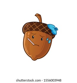 nut cute chibi sick cartoon mascot vector illustration