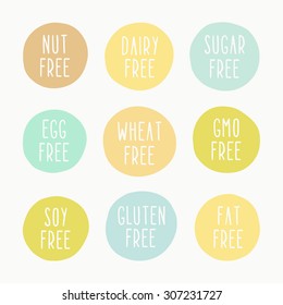 Nut, Dairy, Sugar, Egg, Wheat, Gmo, Gluten,soy, Fat Free Signs