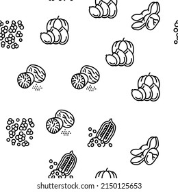 Nut Delicious Natural Nutrition Vector Seamless Pattern Thin Line Illustration