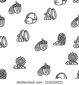 Nut Delicious Natural Nutrition Vector Seamless Pattern Thin Line Illustration