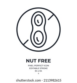 Nut free editable stroke outline icon isolated on white background flat vector illustration. Pixel perfect. 64 x 64.