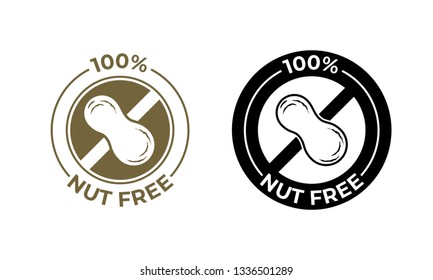 Nut free food vector icon. Food package seal, 100 percent nut free ingredients, peanut allergy information label