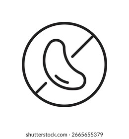 Nut freie Linie einfaches Symbol in einem flachen Stil. Allergenfreies Symbol, Warnung. Vektorgrafik. Bearbeitbarer Strich. Einzeln auf weißem Hintergrund.