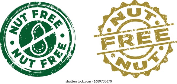 Nut Free stamps. Circle shape. Vector file. Grunge texture.