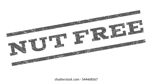 Nut Free watermark stamp. Text tag between parallel lines with grunge design style. Rubber seal stamp with unclean texture. Vector grey color ink imprint on a white background.