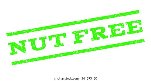 Nut Free watermark stamp. Text caption between parallel lines with grunge design style. Rubber seal stamp with dust texture. Vector light green color ink imprint on a white background.