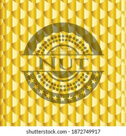 Nut gold badge. Skaliert Muster. Vektorgrafik. Detaillierte Angaben. 