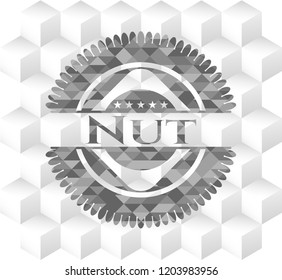 Nut grey emblem with geometric cube white background