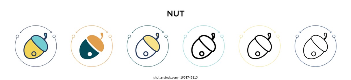 Nut icon in filled, thin line, outline and stroke style. Vector illustration of two colored and black nut vector icons designs can be used for mobile, ui, web