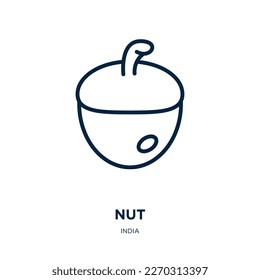 nut icon from india collection. Thin linear nut, seed, organic outline icon isolated on white background. Line vector nut sign, symbol for web and mobile