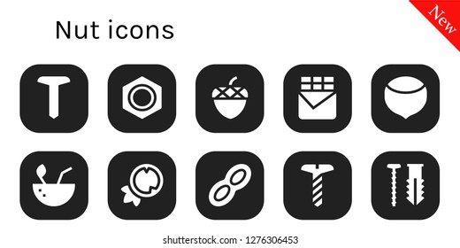  nut icon set. 10 filled nut icons. Simple modern icons about  - Screw, Nut, Acorn, Chocolate bar, Hazelnut, Coconut, Peanut