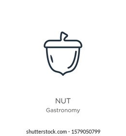 Nut icon. Thin linear nut outline icon isolated on white background from gastronomy collection. Line vector sign, symbol for web and mobile
