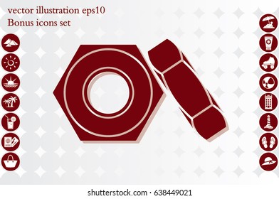 nut icon vector EPS 10, abstract sign screw-nut flat design,  illustration modern isolated badge for website or app - stock info graphics