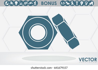 nut icon vector EPS 10, abstract sign screw-nut flat design,  illustration modern isolated badge for website or app - stock info graphics