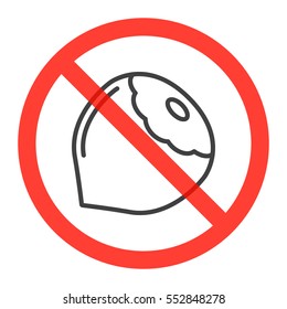 Nut line icon in prohibition red circle, Allergy alert sign, forbidden symbol. Vector illustration isolated on white
