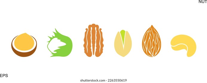Nut logo. Isolated nut on white background. Set